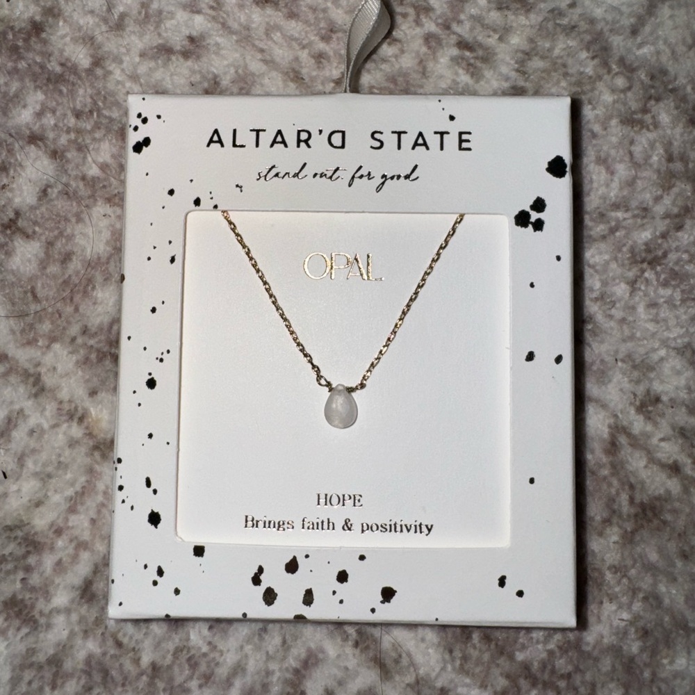 NWT Altar'd State Gold Tone Necklace with Opal Pendant